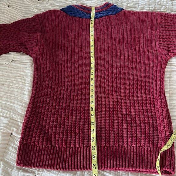 VTG Insite Chunky Knit Sweater Mens L Red Tennis Striped V Neck Preppy Academia - Picture 7 of 7